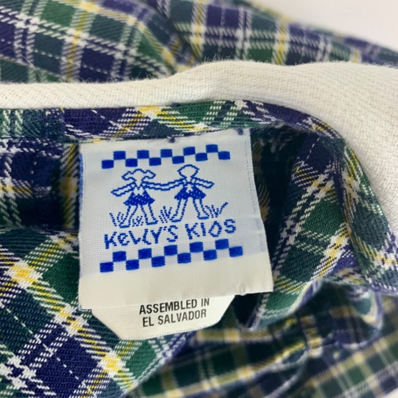 Girls Holiday Bishop white collar Green navy white tartan plaid A-line dress - Picture 5 of 13